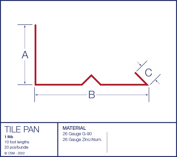 Tile Pan - 1 Rib Diagram